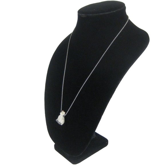 Silvertone Ball Chain Necklace 24 Inch Cat Pendant Unisex Strand Fashion Kitty - Picture 4 of 5